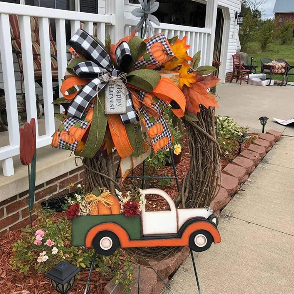 Farmhouse Pumpkin Cart Wreath Halloween Pumpkin Truck Wreath for Thanksgiving Decoration