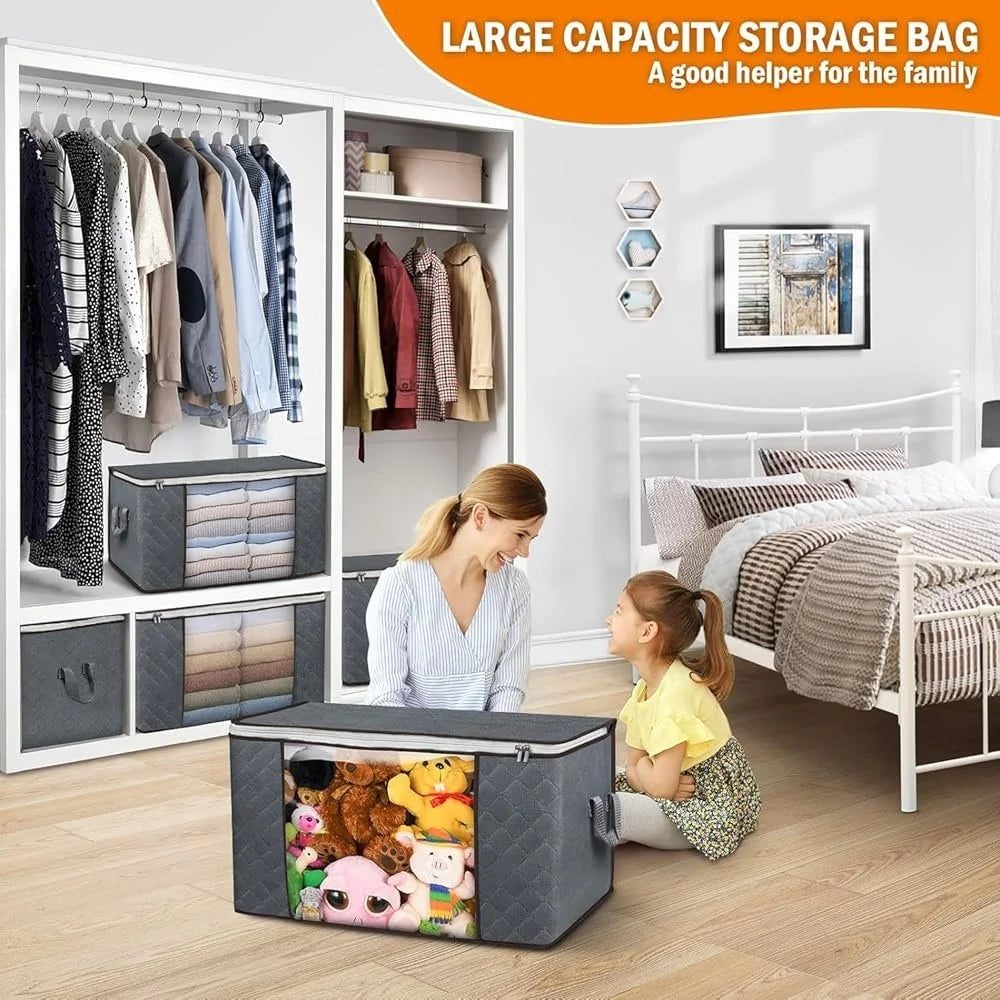 Foldable Large Storage Bags with Zippers for Clothes Blankets Toys Dustproof Organizational Bins with Handles for Home Dorm Closet