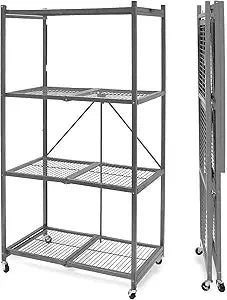 R5 4 Shelf Heavy Duty Folding Storage Rack White Large Foldable Metal Shelving Unit with Wheels for Garage Pantry Basement