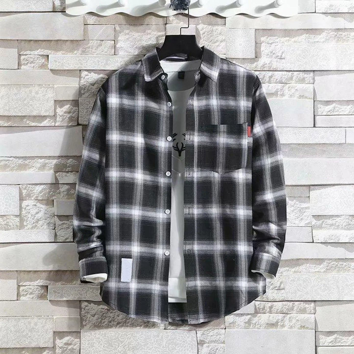 Harajuku Style Yellow Plaid Shirt For Men And Women Casual Loose Fit Long Sleeve British Fashion Trendy Couple Clothing