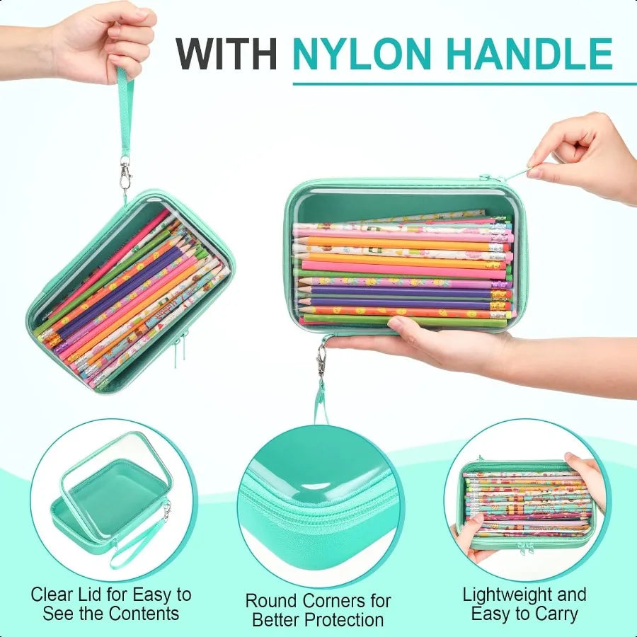 4 Pcs Clear Hard Plastic Zipper Pouches Pencil Case Hard Shell Plastic Case Large Transparent Pencil Box Portable Travel Organi