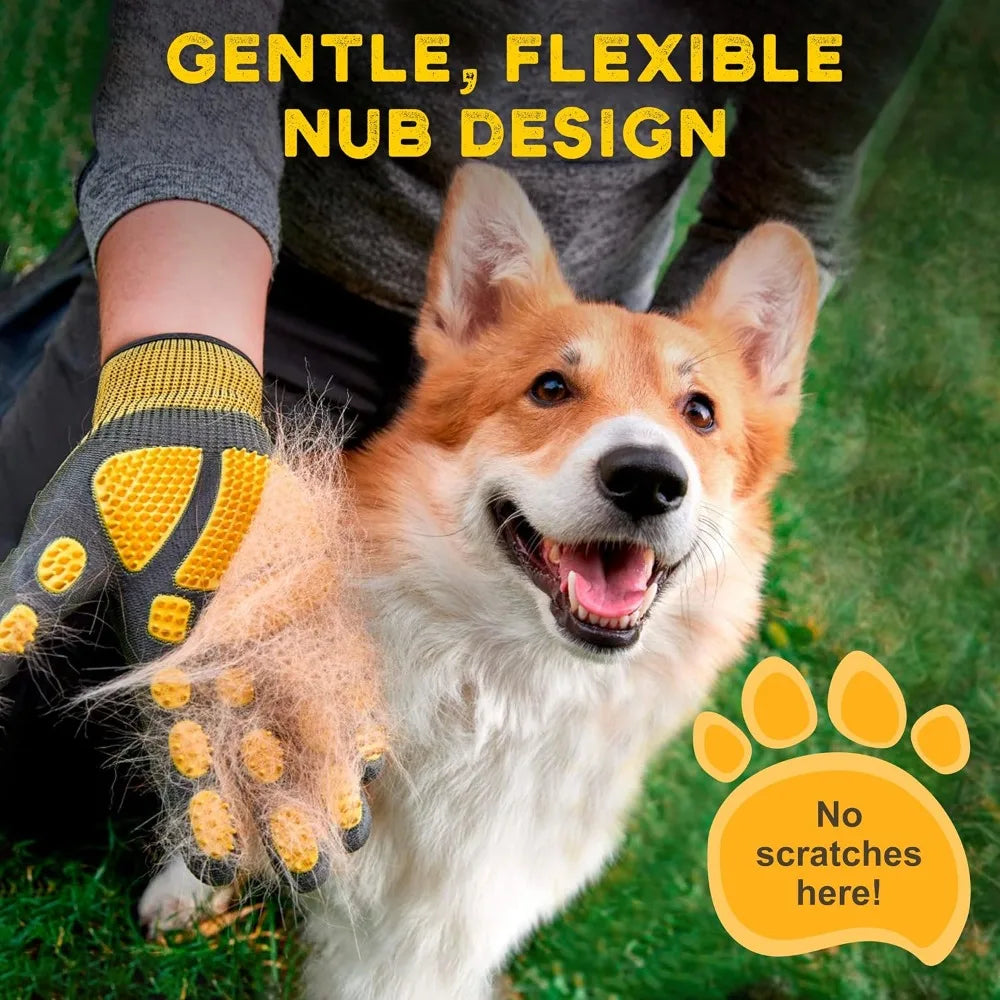 Pet Grooming and Bathing Gloves - Effective Pet Hair Remover for Cats, Dogs & Horses - Long & Short Fur - Deshedding Gloves