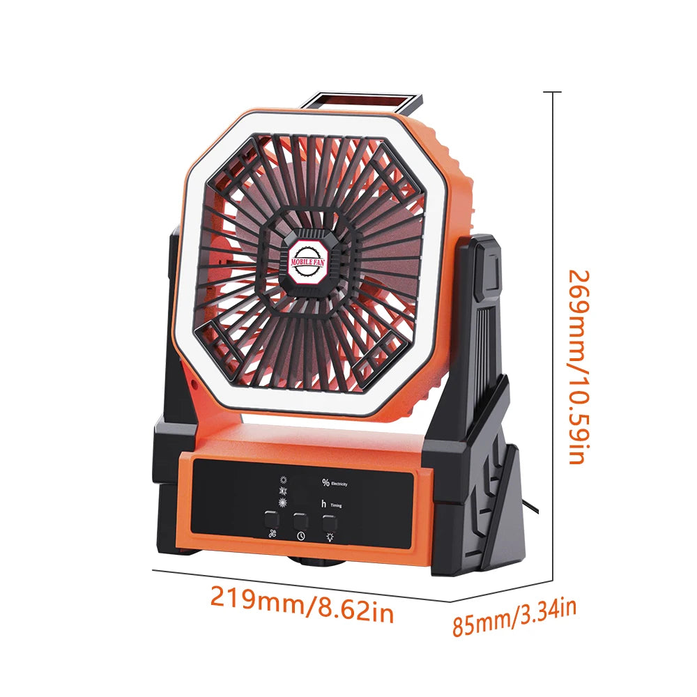 20000mAh USB Rechargeable Camping Fan 4 Speeds 360 Degree Hanging Hook Fan with LED Lights Remote Control for Outdoor Use