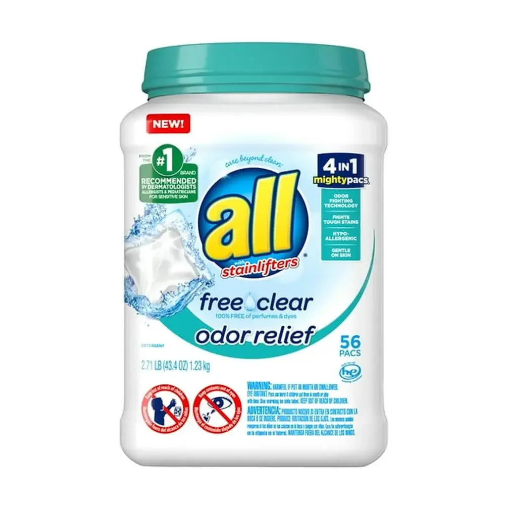 Hypoallergenic Odor Relief Laundry Detergent Pacs Sensitive Skin 56 Loads Gentle & Mess-Free No Perfumes or Dyes Dermatologists