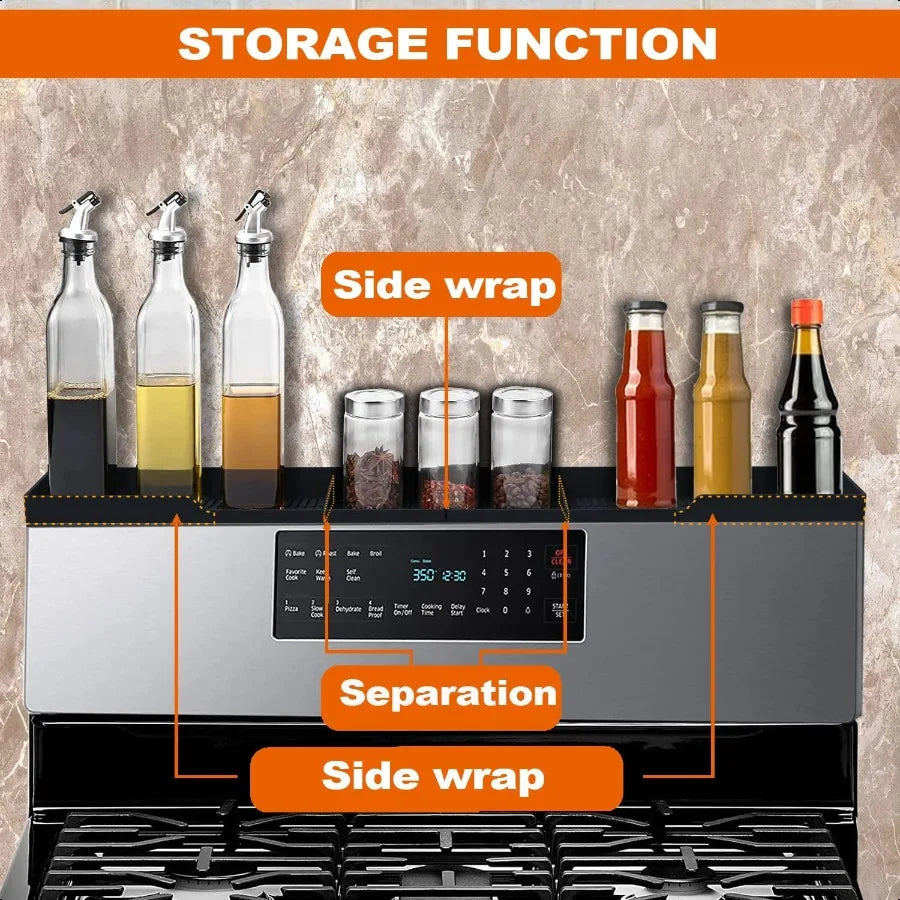 Stove Top Shelf 30 Inch Silicone Magnetic Shelf Kitchen Spice Rack Organizer with 3 Functional Partitions