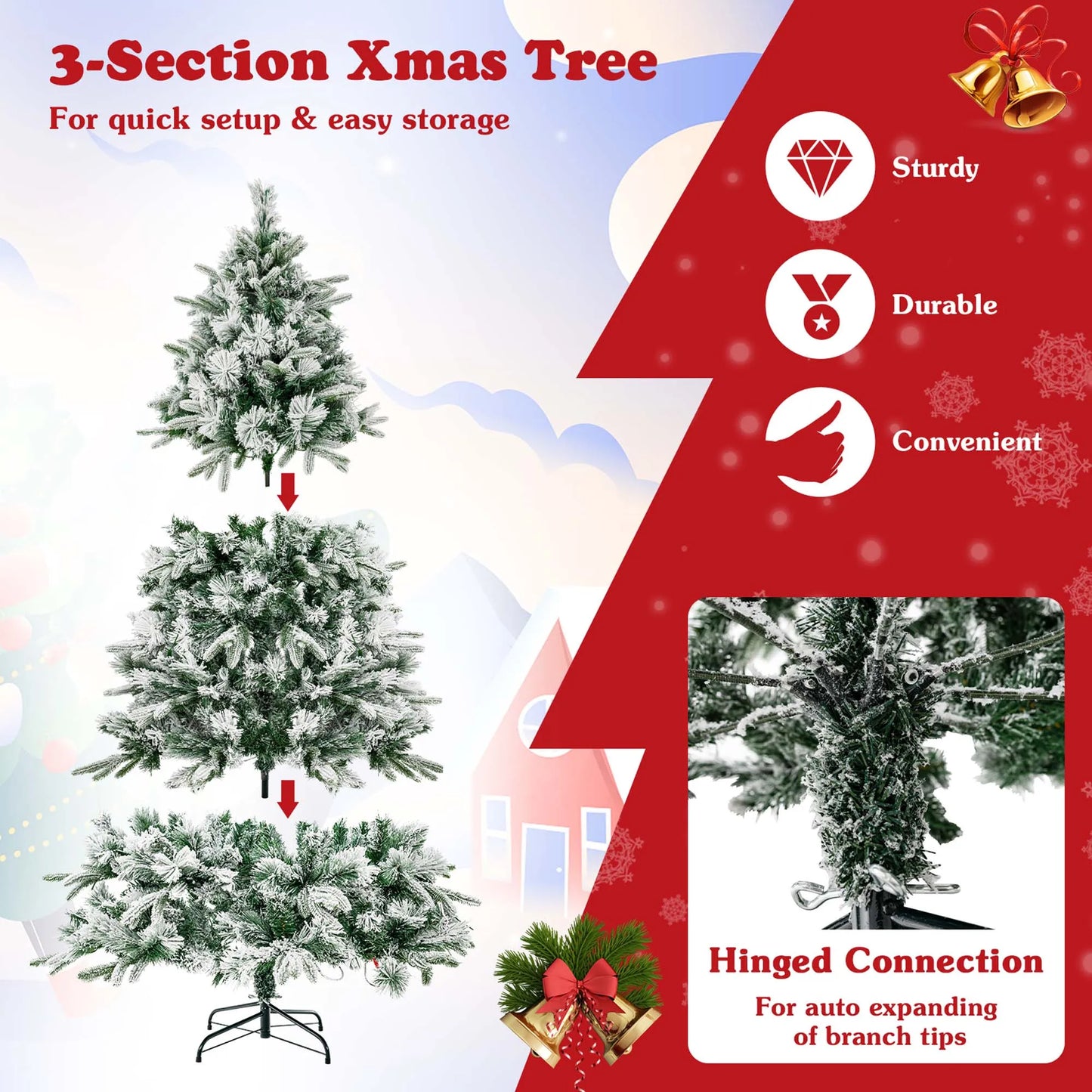 6/ 7 FT Pre-Lit Artificial Christmas Tree, 55 Pine Cones & 55 Red Berries, Seasonal Holiday Decor for Office Home