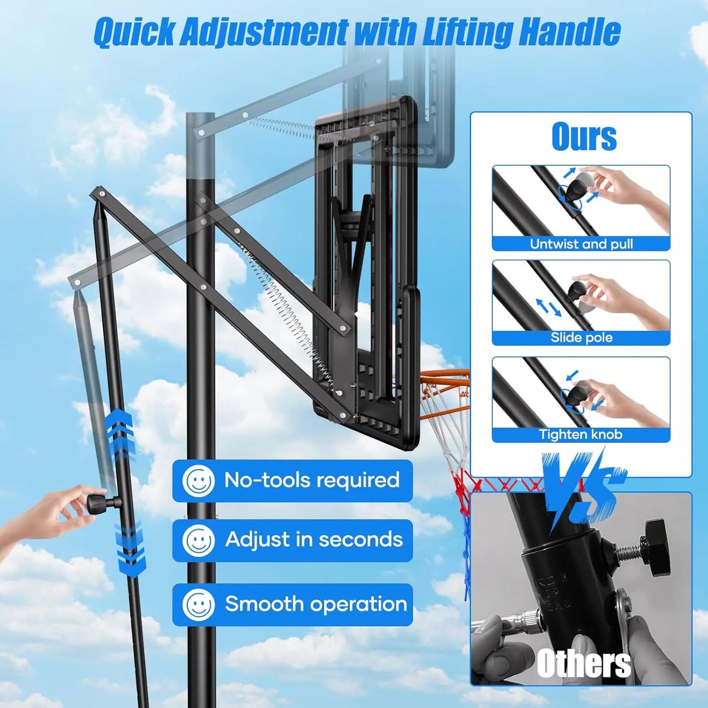 44" Portable Basketball Hoop Outdoor | 5.5-10ft Stepless Adjustable Height Basketball Goal System for Driveway,, Customized