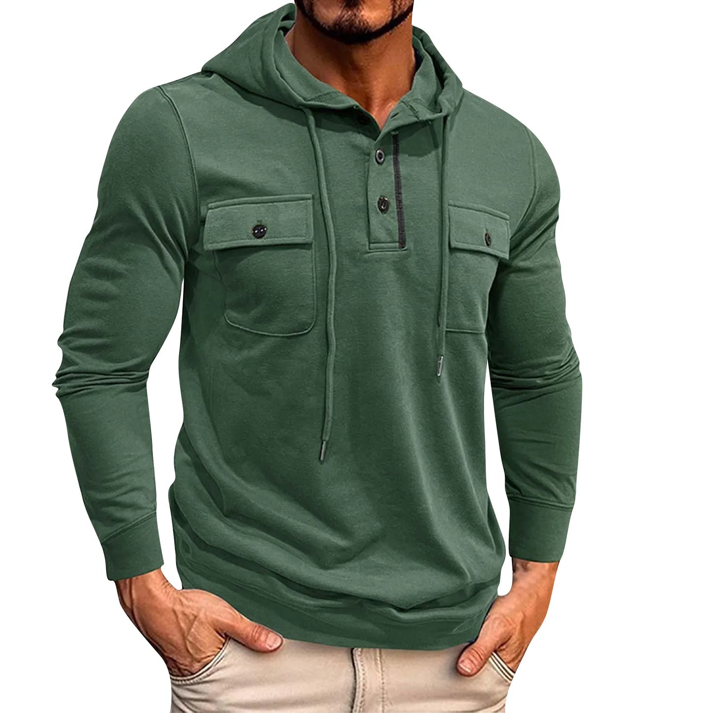 Men Casual Patchwork Pockets Hoodie Streetwear Mens Hoodies 2024 Fall Fashionable Solid Color Long Sleeve Hooded Sweatshirts For