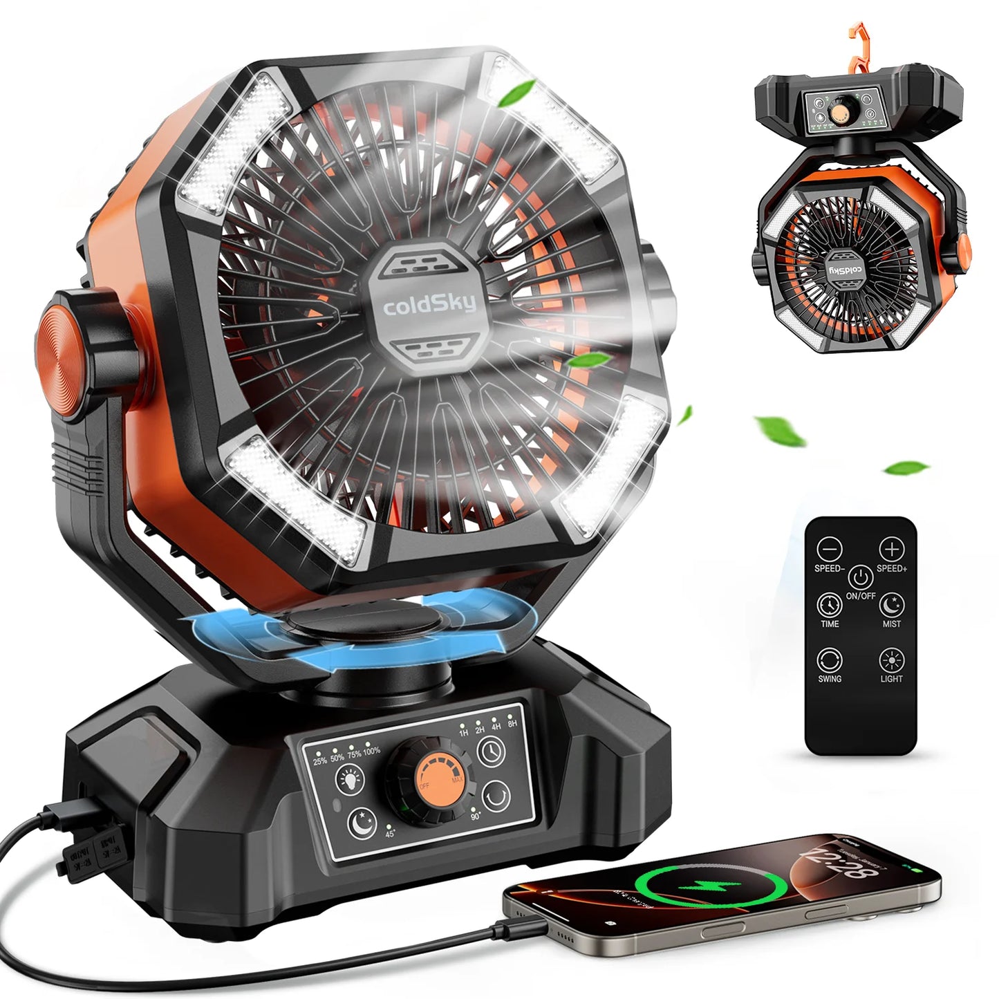20000mAh Battery Camping Fan with 4 LED Lantern and 8 Speeds Portable Outdoor Desk Fan for Camping Tent and Fishing