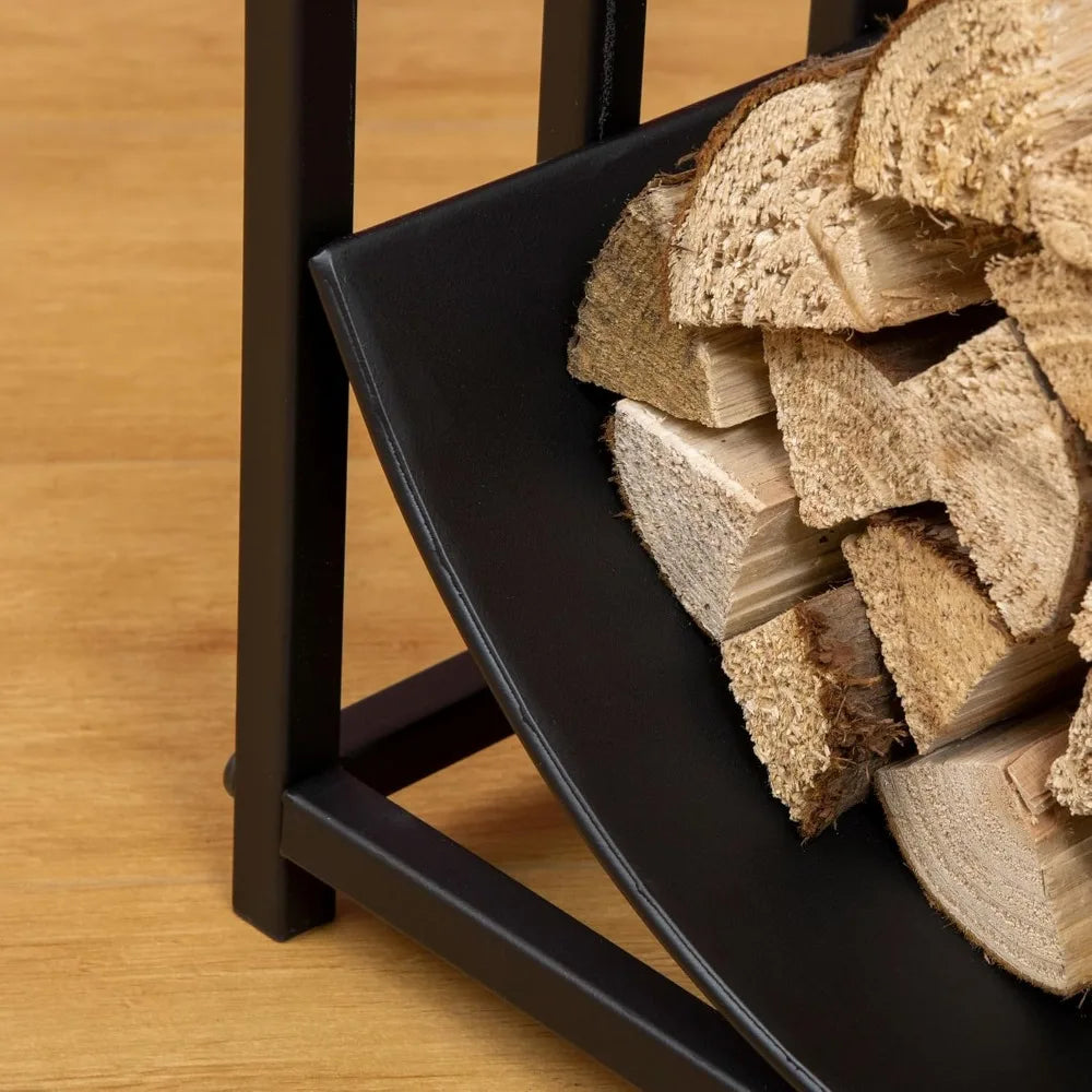 Firewood Rack with Fireplace Tools, Indoor Outdoor Firewood Holder, Curved Bottom with 1 Tier for Fireplace, Wood Stove, Hearth