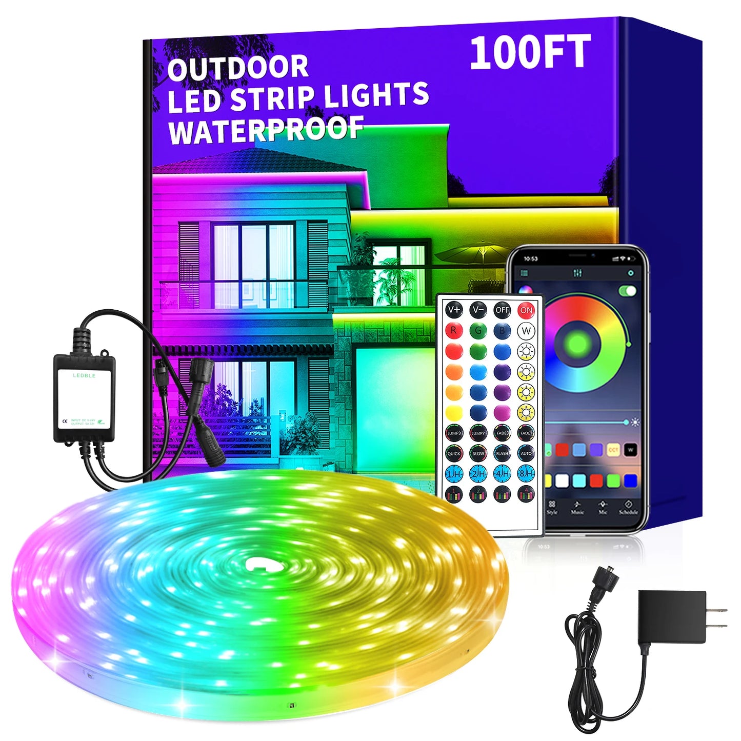 200ft Outdoor LED Strip Lights Waterproof IP68 RGB Light Strips with Remote and App Control Music Sync
