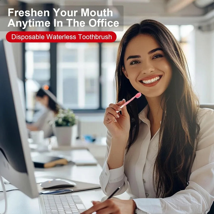 20Pack Mini Disposable Toothbrushes Set 5in1 Portable PrePasted Travel Toothbrush with Toothpaste + Tongue Scraper + Floss + Pi