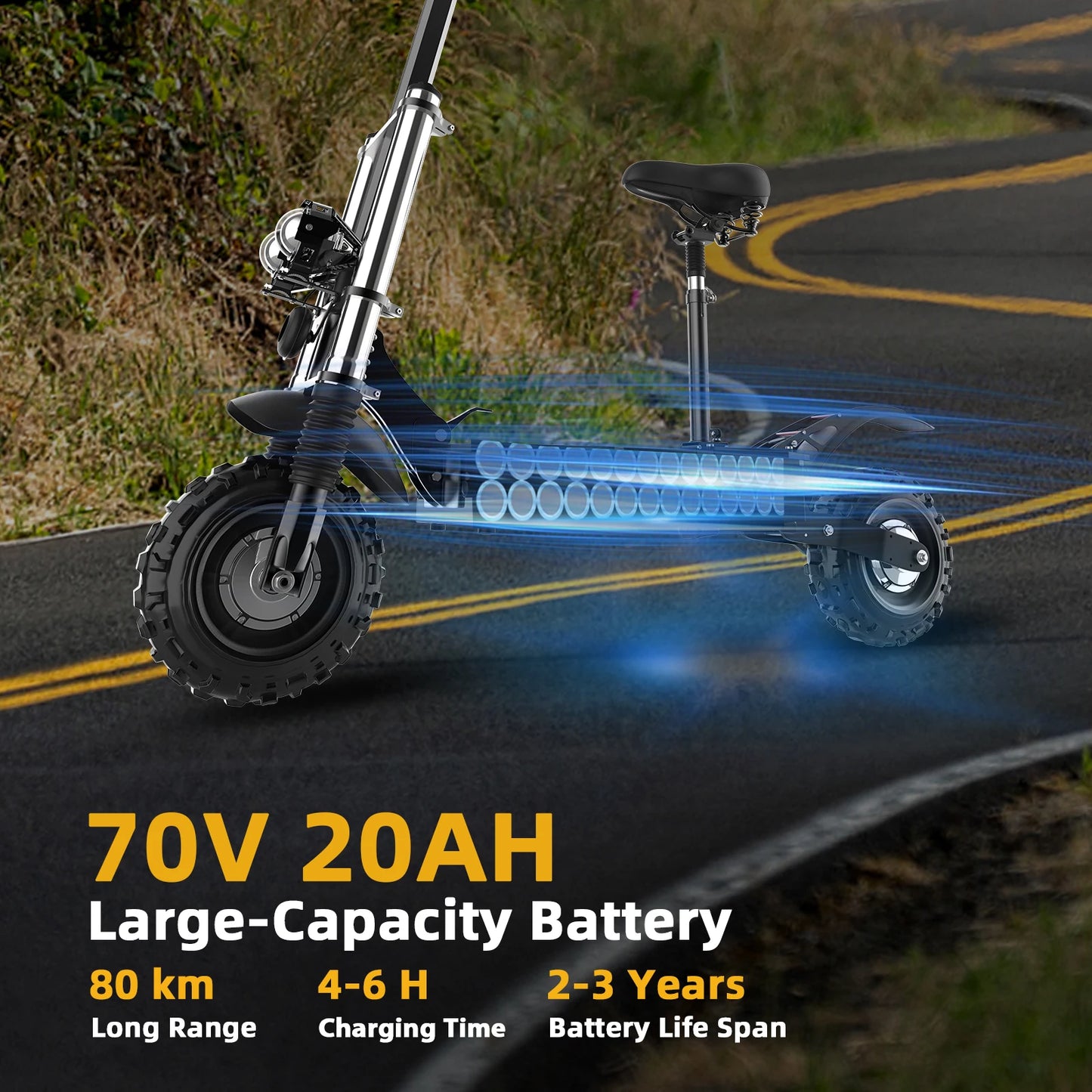 [6 Types ]Electric Scooter for Adults Single/Dual Motors Max6000W 85KM/H 72V 30Ah Battery 100KM Range 11" Tubeless Off-Road Tire