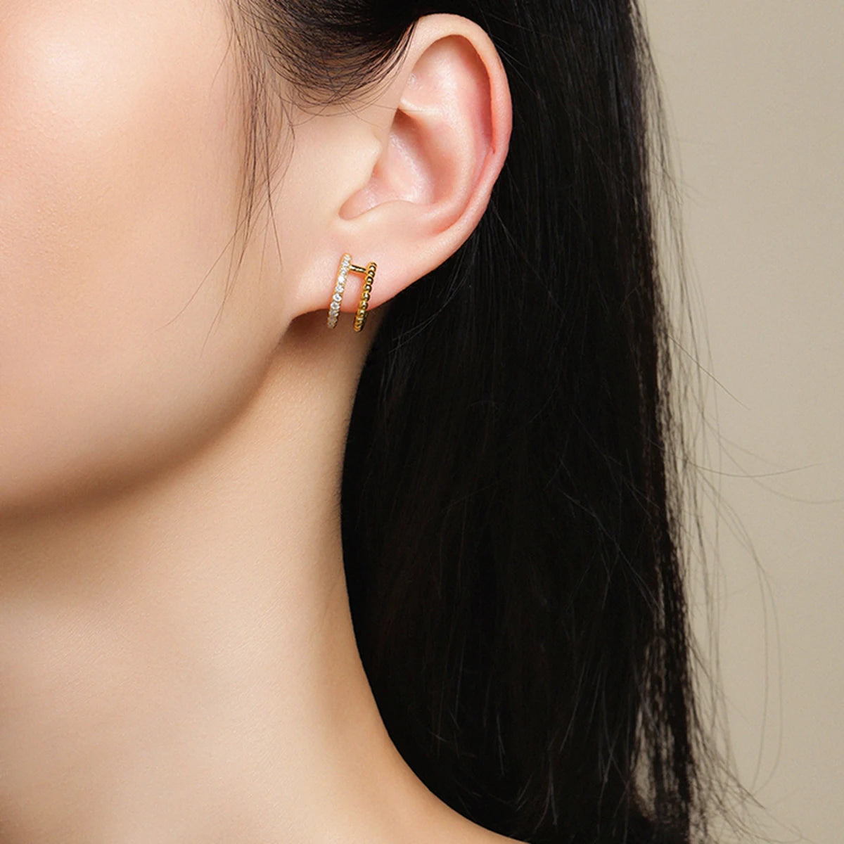 1pcs Gold Hoop Earrings 925 Sterling Silver 18K Gold Plated Beaded Design with CZ Stones for Women Jewelry Gift