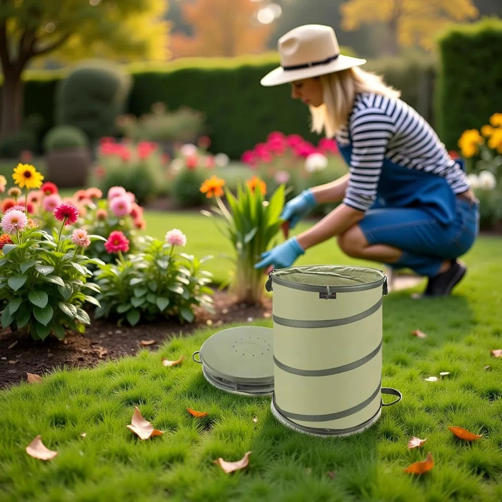 45 Gallon Collapsible Garden Bag Hard Bottom Waterproof Yard Waste Trash Can for Leaves Weeds Party Camping