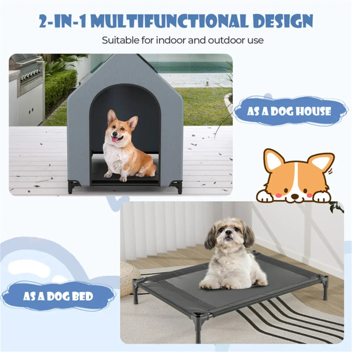 25 Inch x 36 Inch Pet House with Windows Spacious Elevated Design Dog Bed and Furniture Supplies