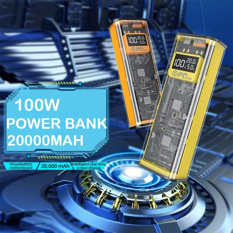 22.5W Transparent Power Bank 20000mAh Quick Charger PD20W Fast Charge Spare Battery Portable for Xiaomi iPhone Samsung Laptop