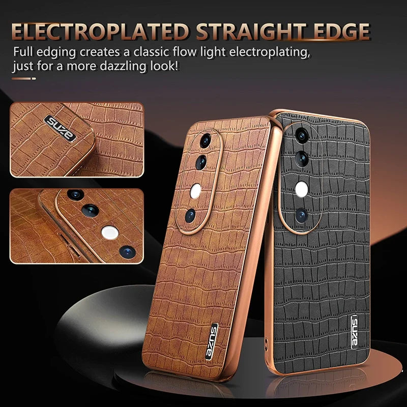 Luxury Fashion Crocodile Pattern Electroplating Design Leather Phone Case for VIVO S19 Pro S18 S17 Pro V30 V29 Pro Back Cover
