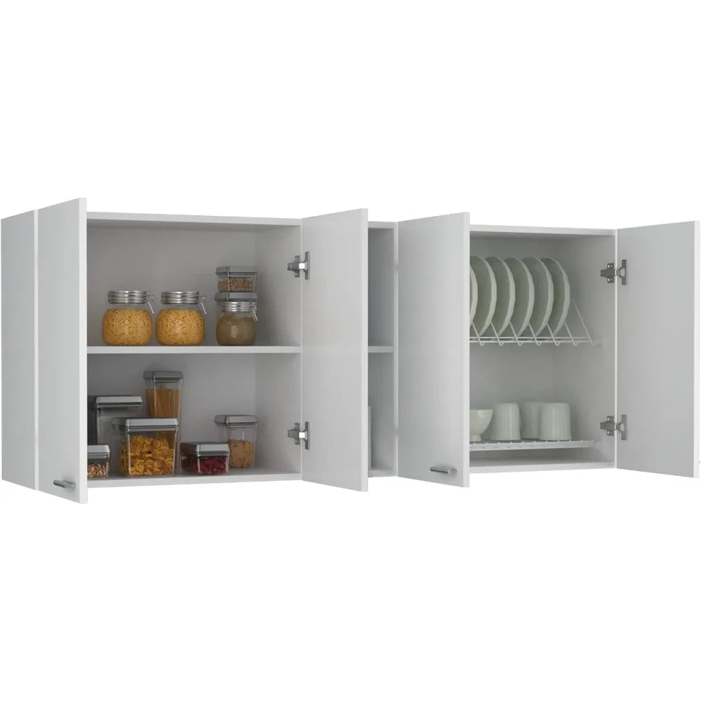 Winslow 59 Inch Wall Cabinet with Four Doors Two Interior and Two Open Shelves