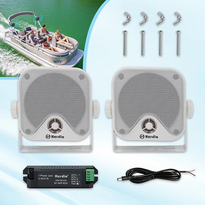 Herdio 4 Inch 100 Watt Heavy Duty Waterproof Boat Marine Bluetooth Speakers Surface Mounted For Camper Skid Steer ATV UTV RZR Golf Cart