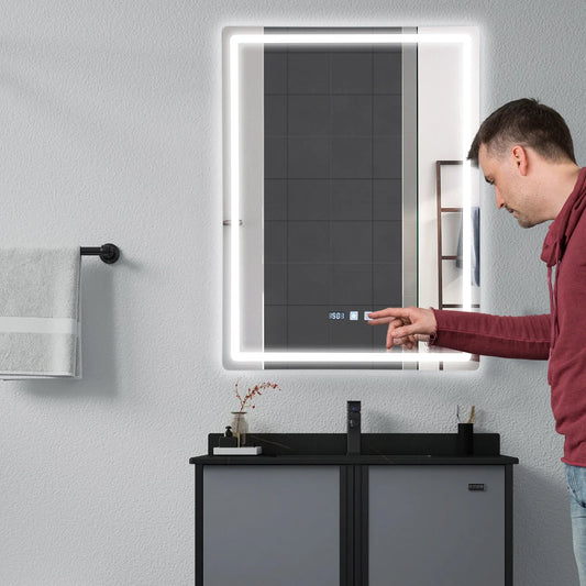 LED Bathroom Mirror Anti Fog Wall Mounted Lighted Vanity Mirror with Dimmable Touch Switch and Modern Design