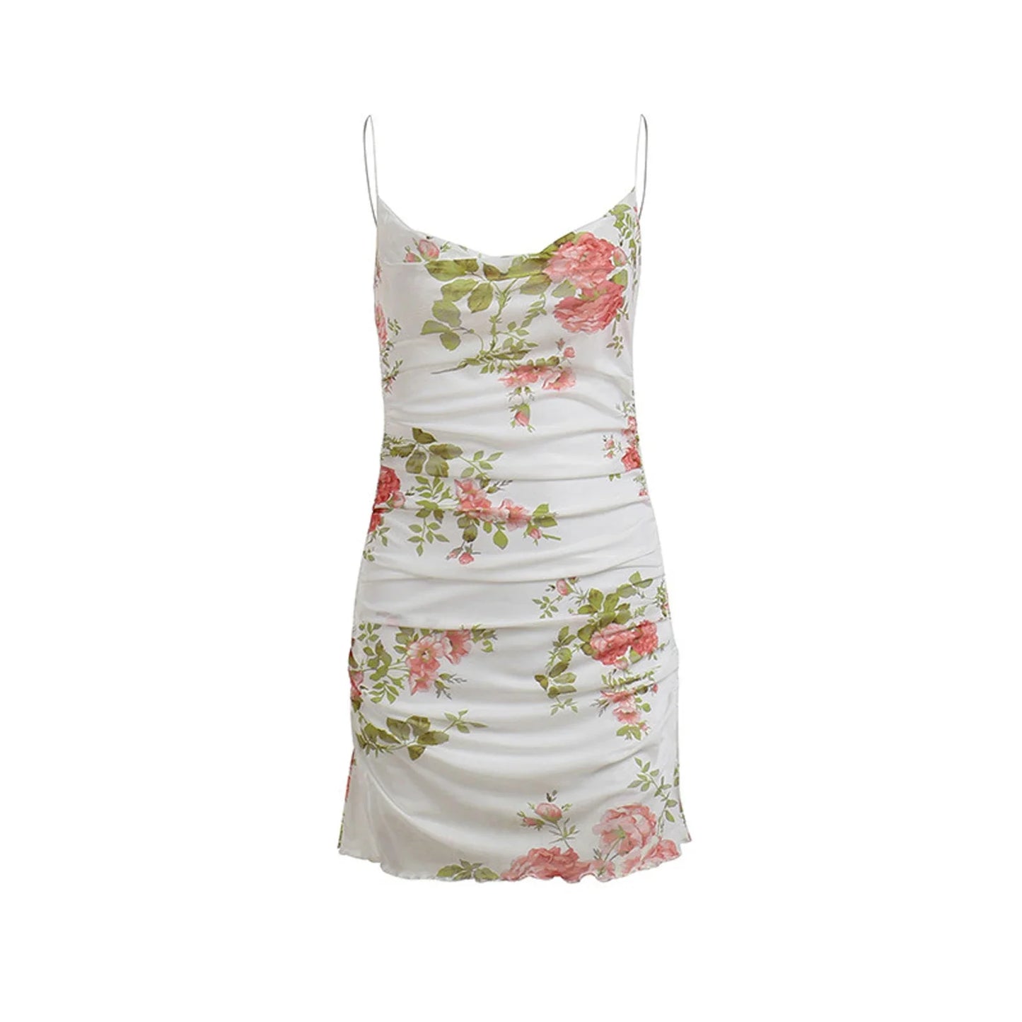 Women's Clothing Summer 2024 Trend Sling Dress Vintage Floral Ruched Mesh Slim Short Coquette Package Hip Slip Dresses