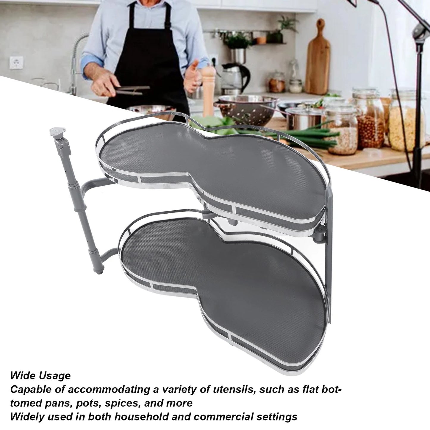 Blind Corner Cabinet Tray Pull Out Swing Tray Oil Resistant Corrosion Prevention 2 Tier Strong Load Bearing For Home