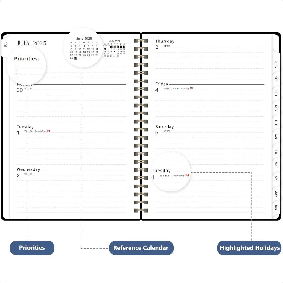 Planner 20252026 for Women Men Weekly and Monthly Calendar Notebook July 2025 June 2026 Hardcover Spiral Bound School Teacher S
