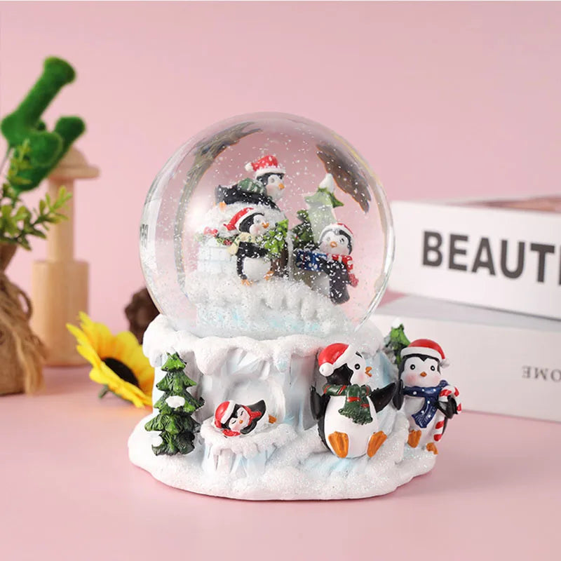 New Resin Christmas Crystal Ball Snowfall Music Box Santa Claus Snowman Interior Desktop Ornament Festive Atmosphere Decoration