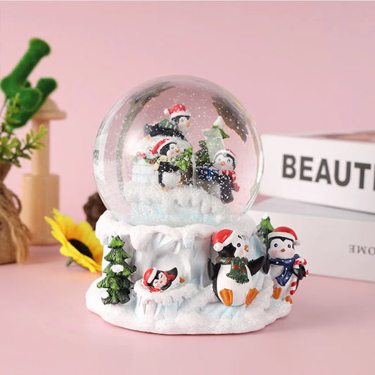 New Resin Christmas Crystal Ball Snowfall Music Box Santa Claus Snowman Interior Desktop Ornament Festive Atmosphere Decoration