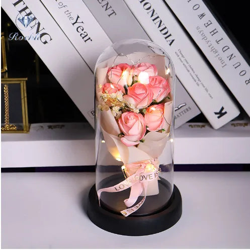 Everlasting Rose LED Glass Dome Bouquet Romantic Illuminated Ornament Perfect Valentine's Day Christmas Home Decor Romantic 2026