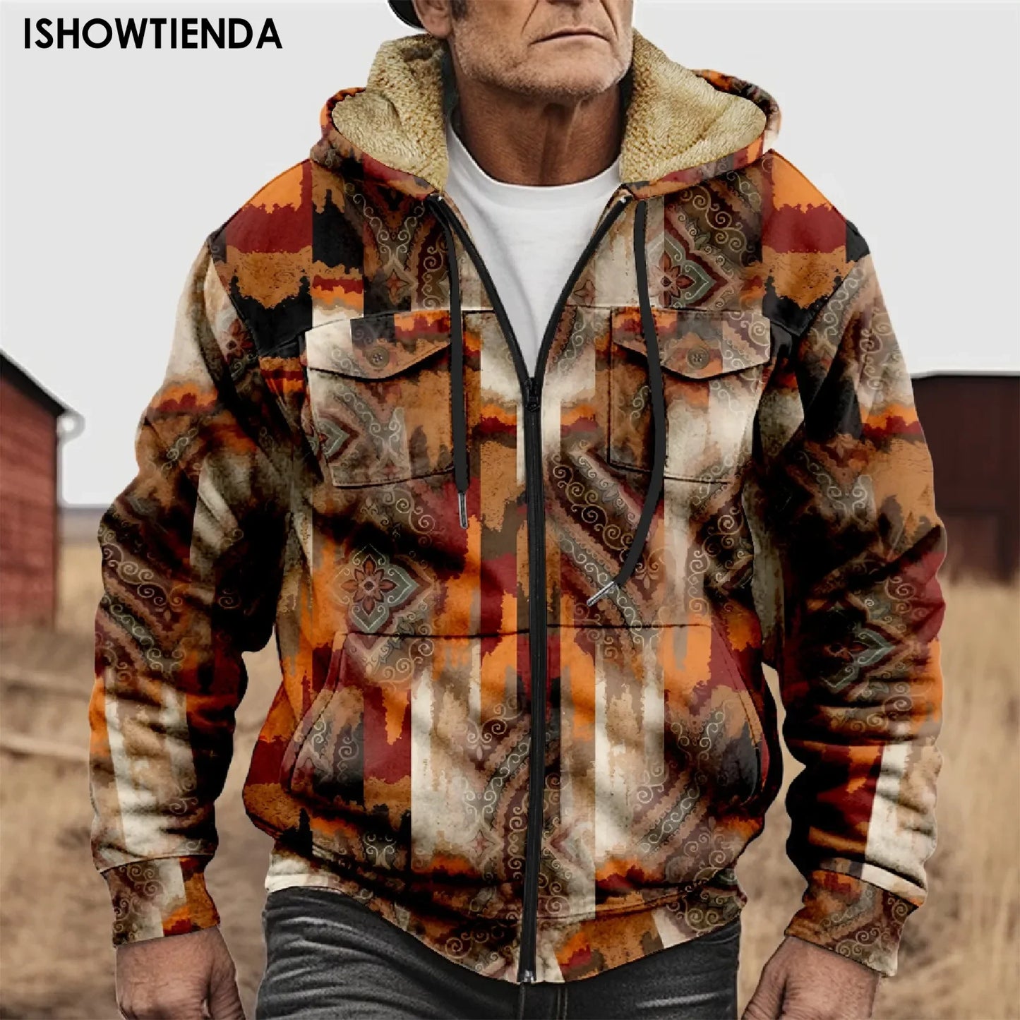 Winter Hooded Jacket Men Loose Thickened Double Pocket Jacket Warm Comfort Outdoor Multiple Colors Casual Clothes Jacket