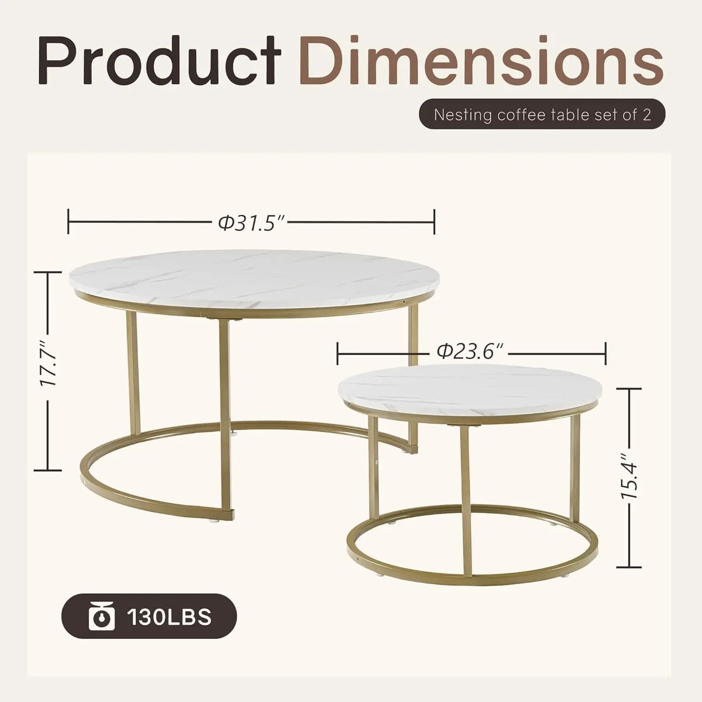[New Arrival!]Nesting Tables Set of 2, 31.5" Round Coffee Table, Small Nesting Coffee Table with Adjustable Non-Slip Fee, White