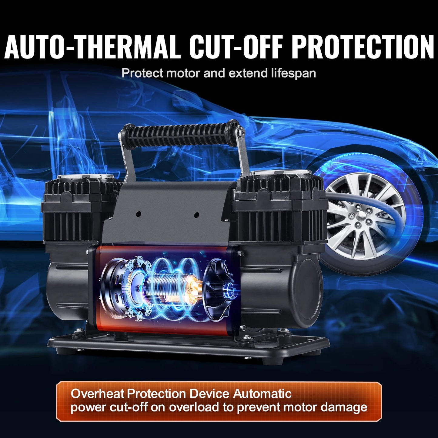 SucceBuy 10.6CFM Heavy Duty Air Compressor 30 Second Fast Inflation Dual Cylinder Portable Tire Inflator 12V 150PSI Offroad Air Pump