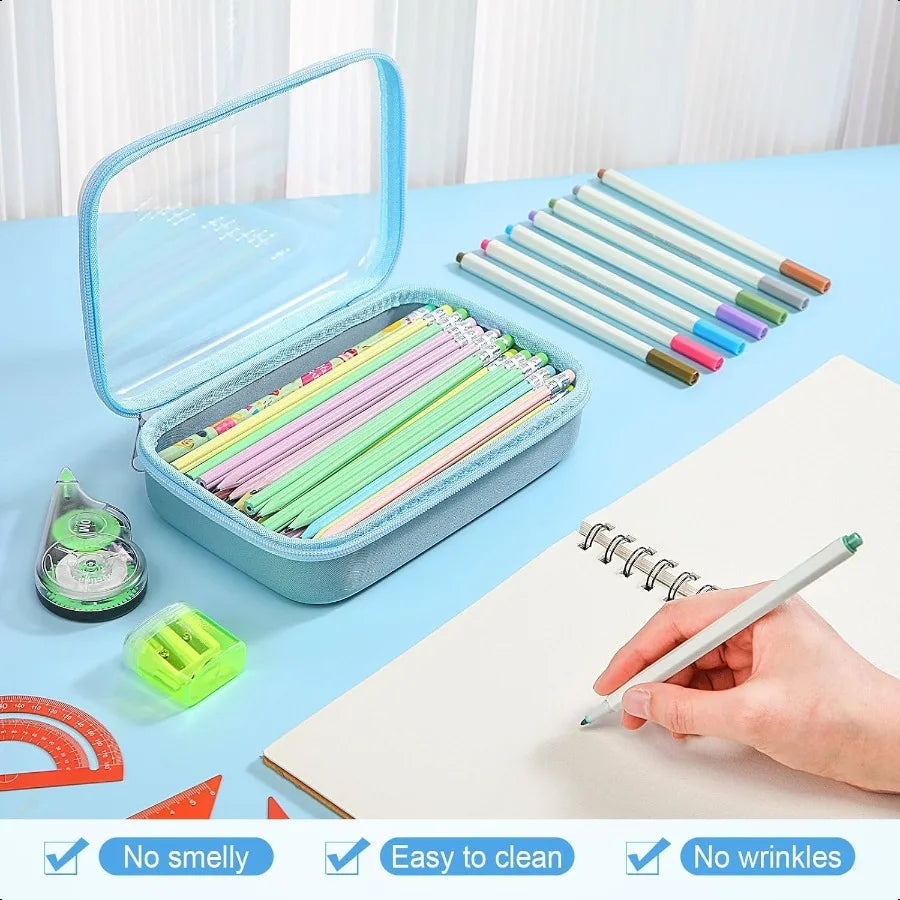 4 Pcs Clear Hard Plastic Zipper Pouches Pencil Case Hard Shell Plastic Case Large Transparent Pencil Box Portable Travel Organi