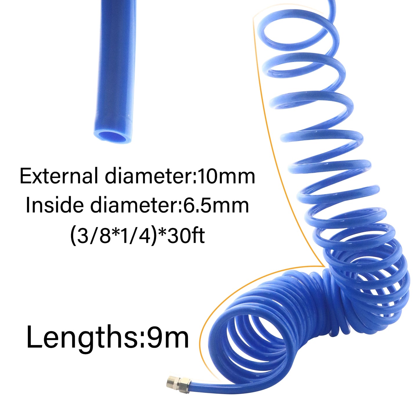 1 Piece Polyurethane Recoil Air Hose With Bend Restrictors 1/4 Inch ID X 30 Feet