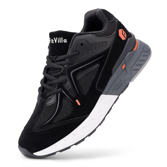 FitVille Men's Walking Shoes Extra Wide Lightweight Sneakers for Flat Feet Arch Fit Heel Pain Relief Non-Slip Running Shoes
