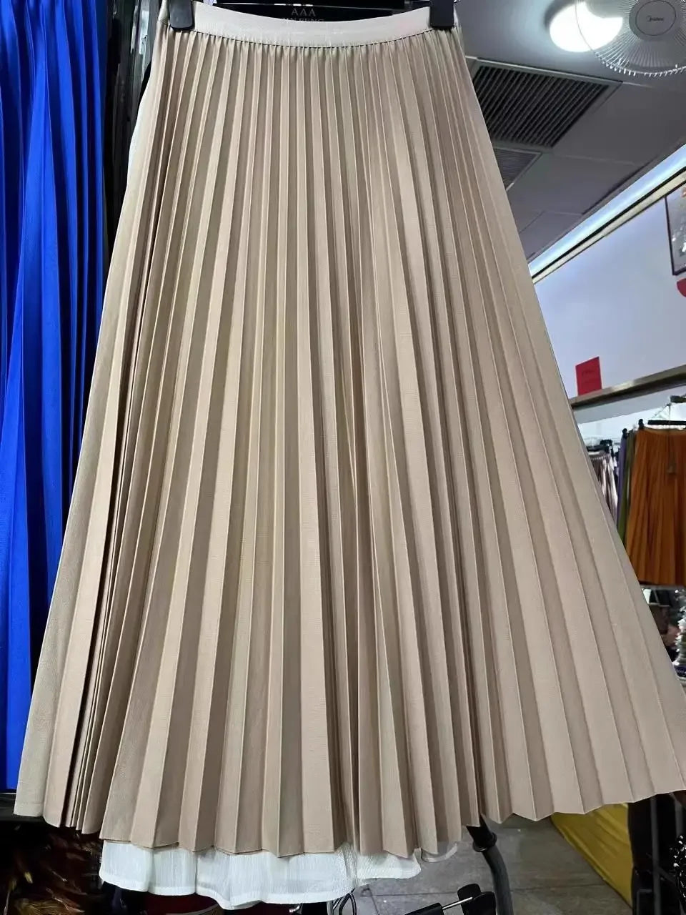 2025 Women Elegant Pleated Skirt High Waist Women Mid-long Skirt Female Ladies High Quality Women Midi Skirt Black Saia