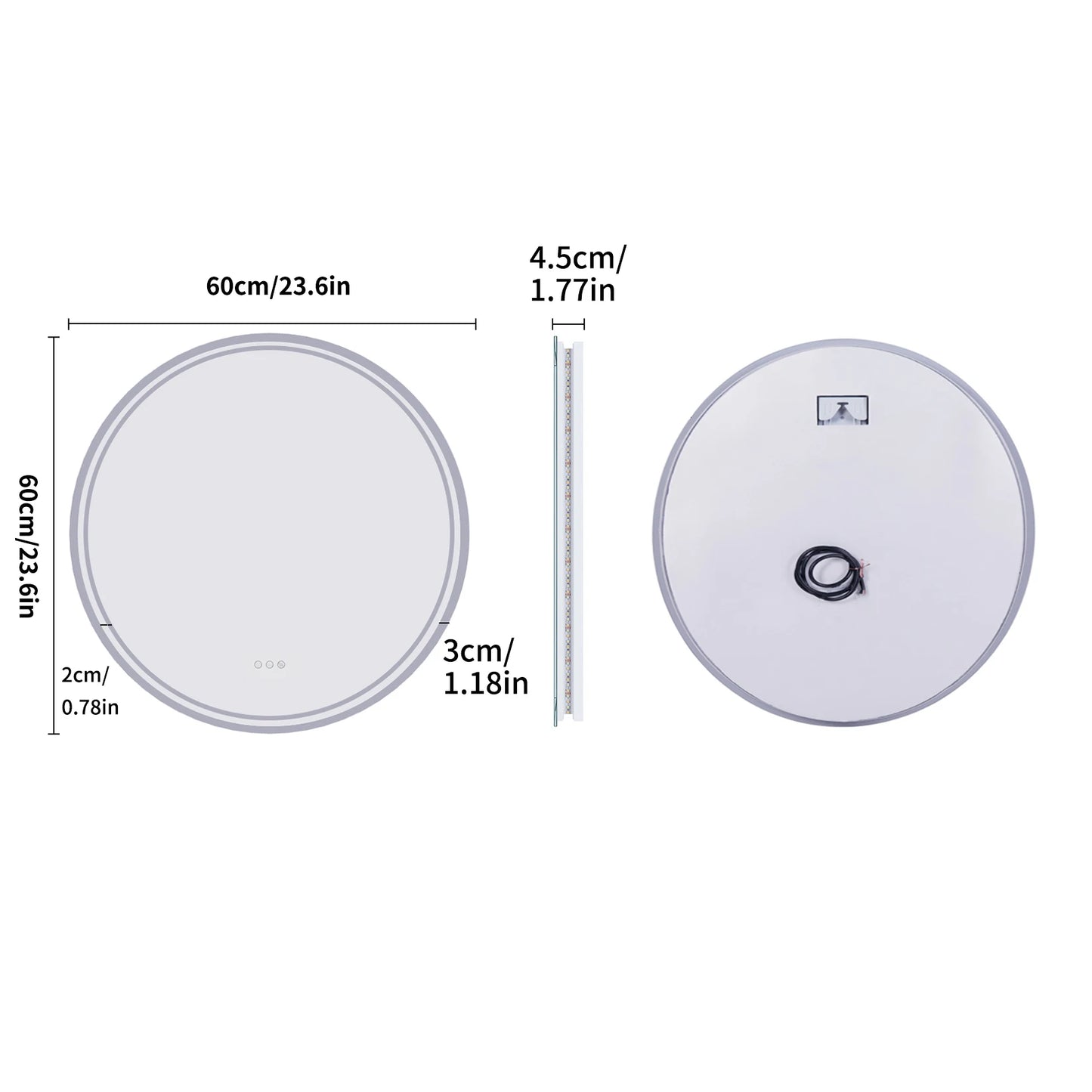 LUVODI 80cm Round Large LED Bathroom Mirror Backlit Built-in Touch On/Off Dimming Anti-fog Wall Mounted Mirror
