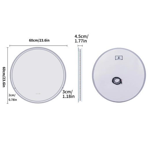 LUVODI 80cm Round Large LED Bathroom Mirror Backlit Built-in Touch On/Off Dimming Anti-fog Wall Mounted Mirror