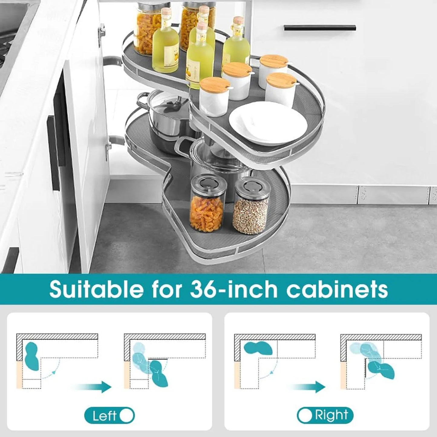 Blind Corner Cabinet Tray Pull Out Swing Tray Oil Resistant Corrosion Prevention 2 Tier Strong Load Bearing For Home