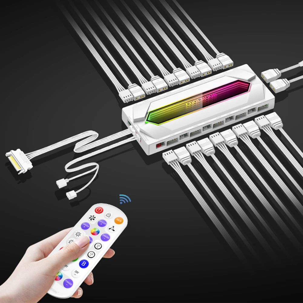 ARGB and PWM Hub Fan Hub Splitter with Remote SATA Power Supply Cable ARGB Controller Kit for PC Case