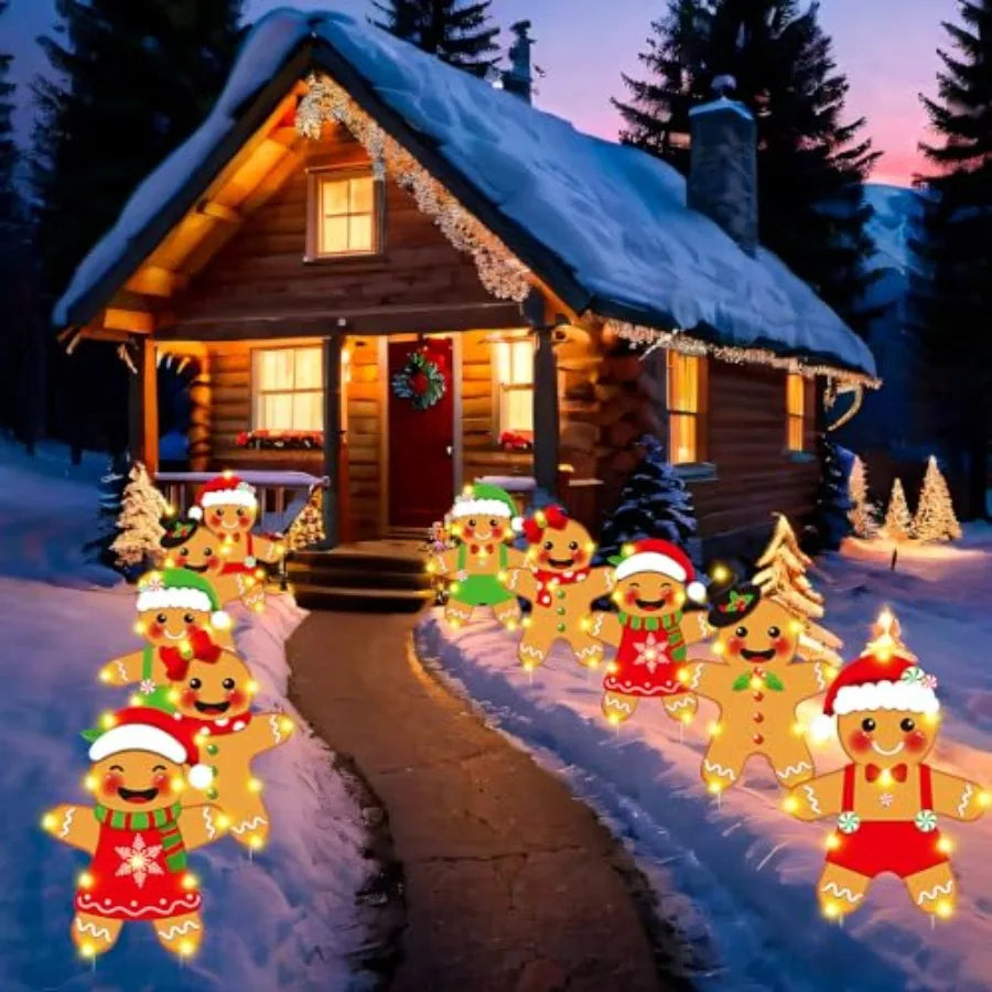 10 Pcs Christmas Yard Signs Decor with LED Lights for Outdoor Garden Lawn Pathway Decoration During Holiday Season Featuring Fe