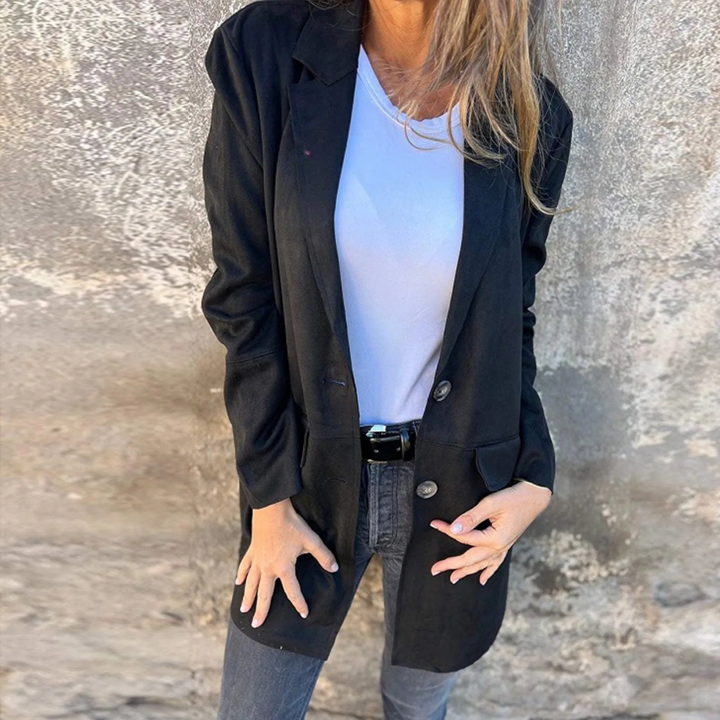 Elegant Solid Blazer Women Autumn Overcoats 2024 Casual Long Sleeve Single Button Coats Female Lapel Outwears Oversized Outfit