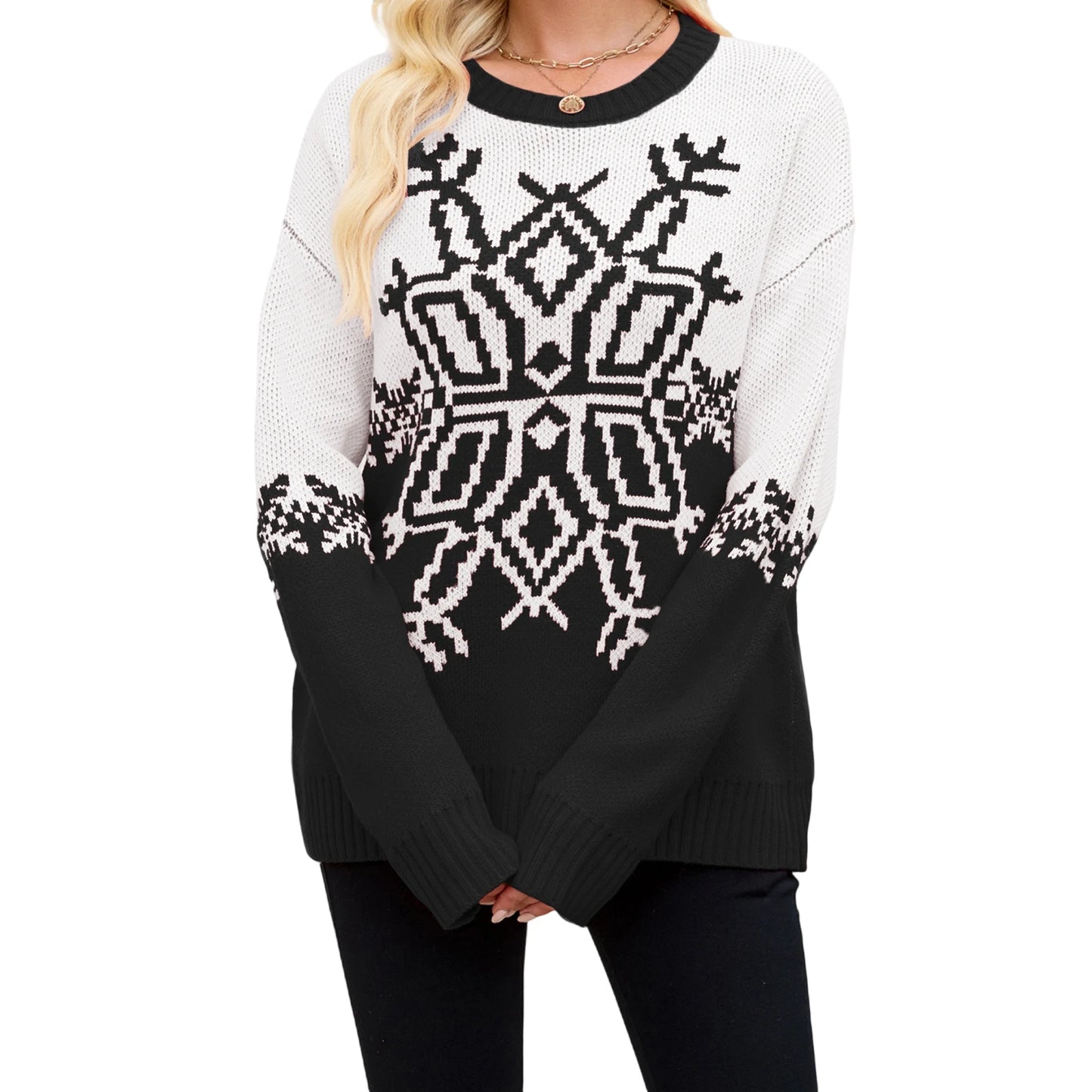 Women s Winter Cozy Sweater Adorable Reindeer Patterned Long Sleeve Crew Neck Knit Jumper Holiday Pullover