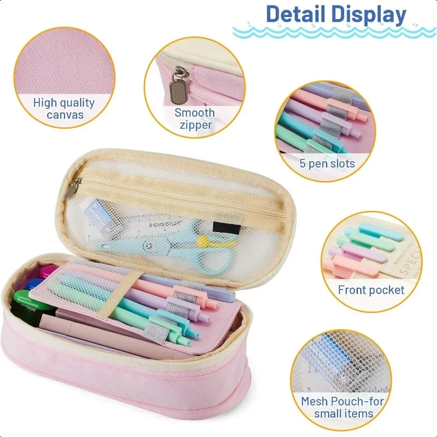 Sonuimy Large Capacity Pencil Case Pouch with Zipper Portable Aesthetic Cute Big Capacity Pencil Cases Pen Office Travel Statio