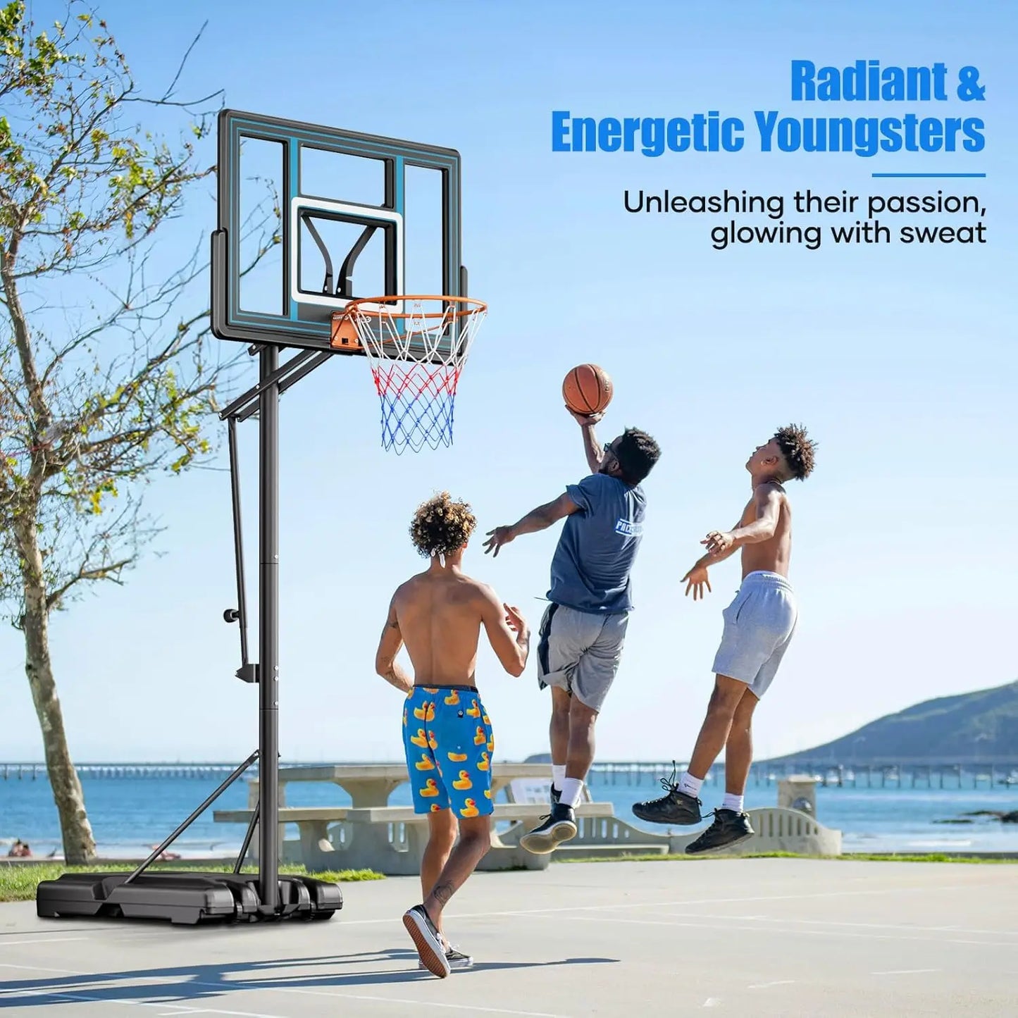 44" Portable Basketball Hoop Outdoor | 5.5-10ft Stepless Adjustable Height Basketball Goal System for Driveway,, Customized