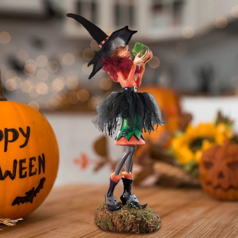 Halloween Witch Statue Resin Creative Desktop Ornament Figurine for Home Living Room Bedroom Decoration