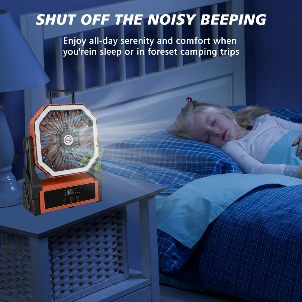 20000mAh USB Rechargeable Camping Fan 4 Speeds 360 Degree Hanging Hook Fan with LED Lights Remote Control for Outdoor Use