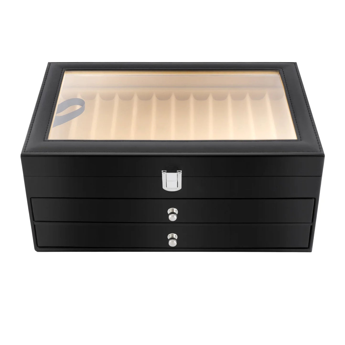 NEWEST 36 Slots Pen Display Box, Leather Pen Organizer Box, Glass Window Pen Collection Display Case, Luxury Pen Collector Case, Black